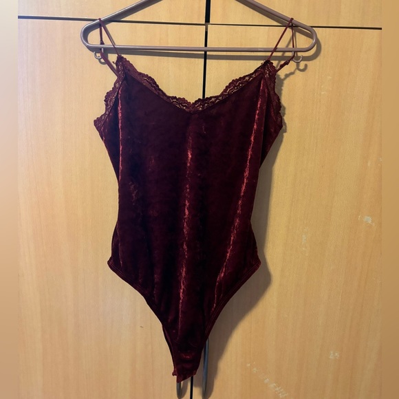 Bluenotes Red Velvet Bodysuit with lace top - Picture 1 of 5